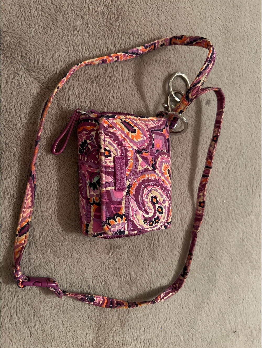 Vera Bradley Quilted Fabric Wallet with Strap Purple Paisley Pattern